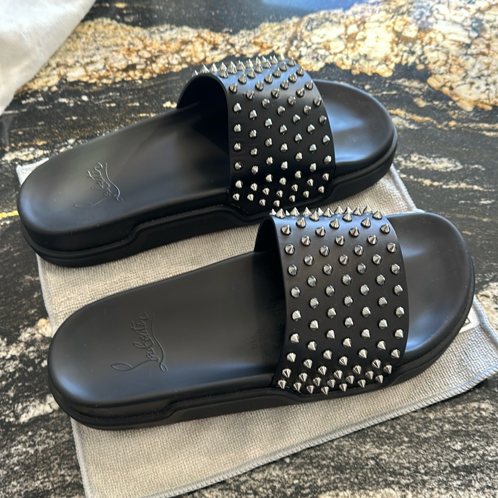 Christian louboutin slides - pool fun, black calf